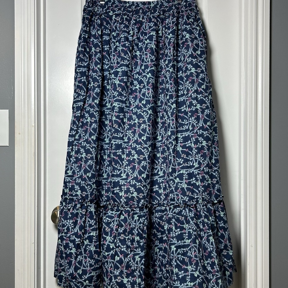 Simply Southern 100% Cotton Navy Blue Bow Ribbon Vine Print Ophelia Maxi Skirt